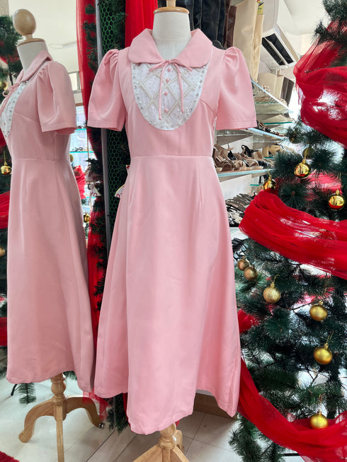 ORANGE JUICE Peter Pan Collar Puff Sleeves Mid Length Dress